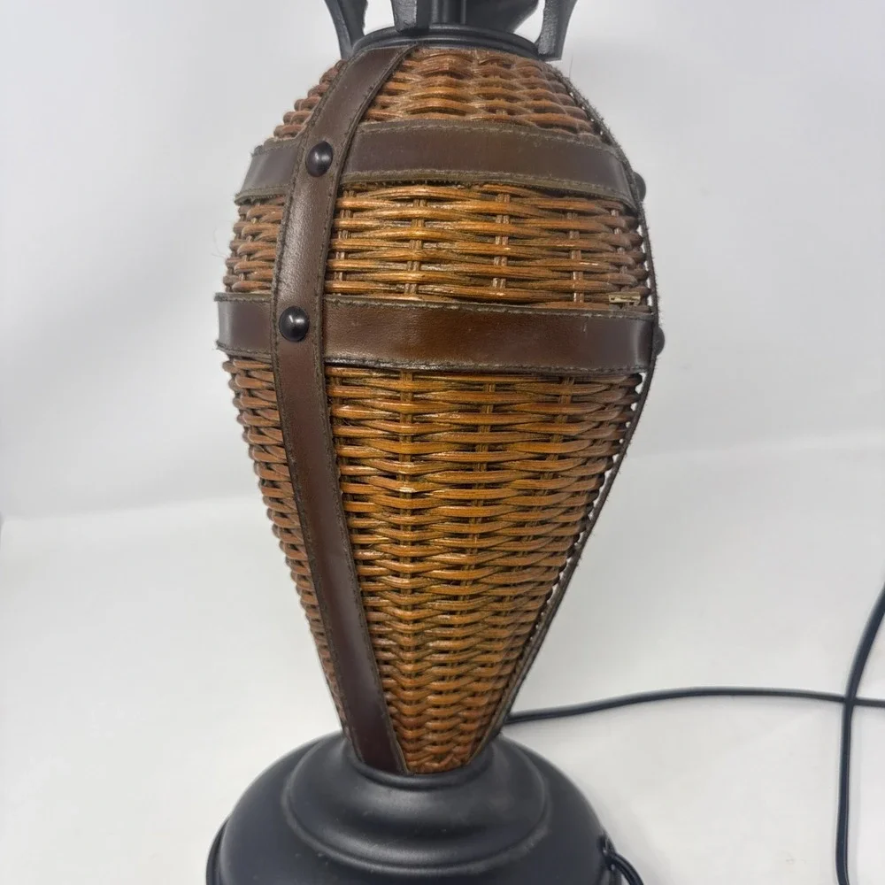 Vintage Rattan Wicker Bamboo Table Lamp Light Cottage core Teaky Boho Brown
